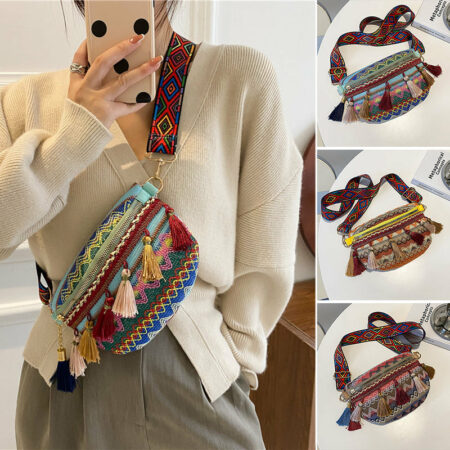 Vintage Colorful Handwoven Waist Bag/Shoulder Bag