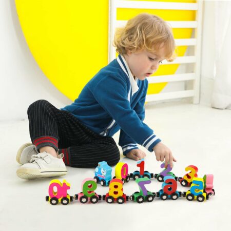 Last Day Promotion 40% OFF - Numbers And Letters Magnetic Train Puzzle Wooden Toy Car