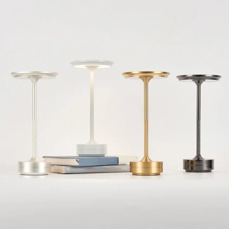 Metallic Cordless Table Lamp - Dimmable & Rechargeable Waterproof Desk Light