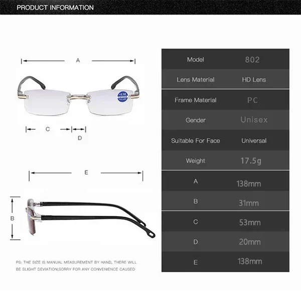 Sapphire high hardness anti blue light intelligent dual focus reading glasses