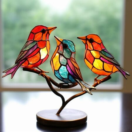 (Last Day 70% OFF) - Stained Glass Birds on Branch Desktop Ornaments