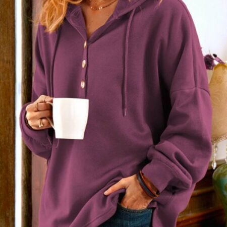 Vintage Solid Color Long Sleeve Buttoned Sweatshirt