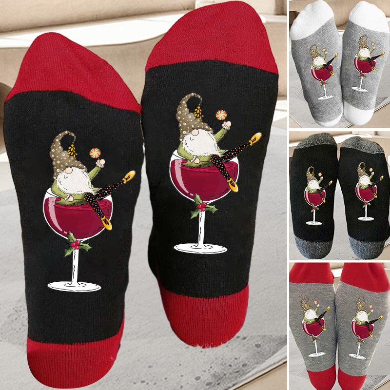 Gnome wine glass unisex crew socks lulunami